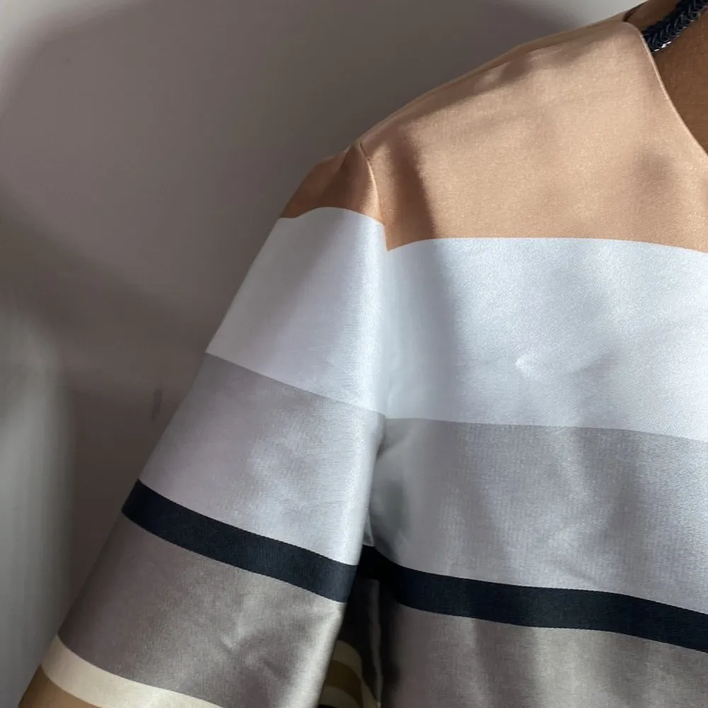 Lafayette 148 Leo striped silk blend open minimalist neutral jacket size L - Image 8