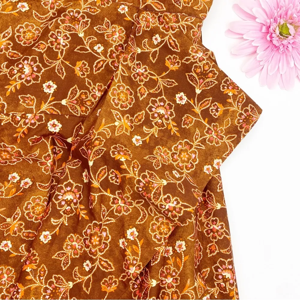 J. Crew Cross-Back Ruffle Hem Cotton Midi Dress: Vintage Vines Burnished Pecan - Image 9