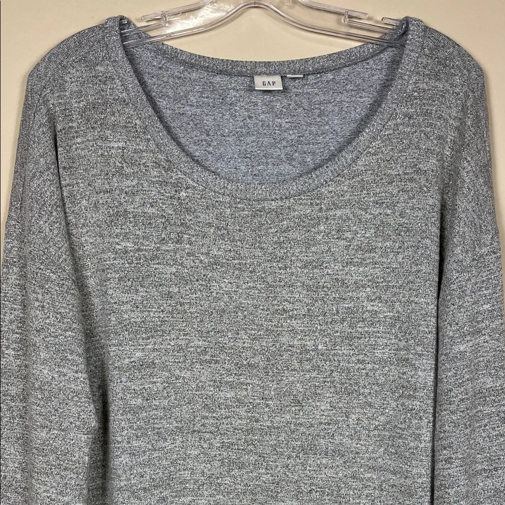 GAP Women’s Lurex Heather Gray Metallic Gold Knit Sweater - Image 2