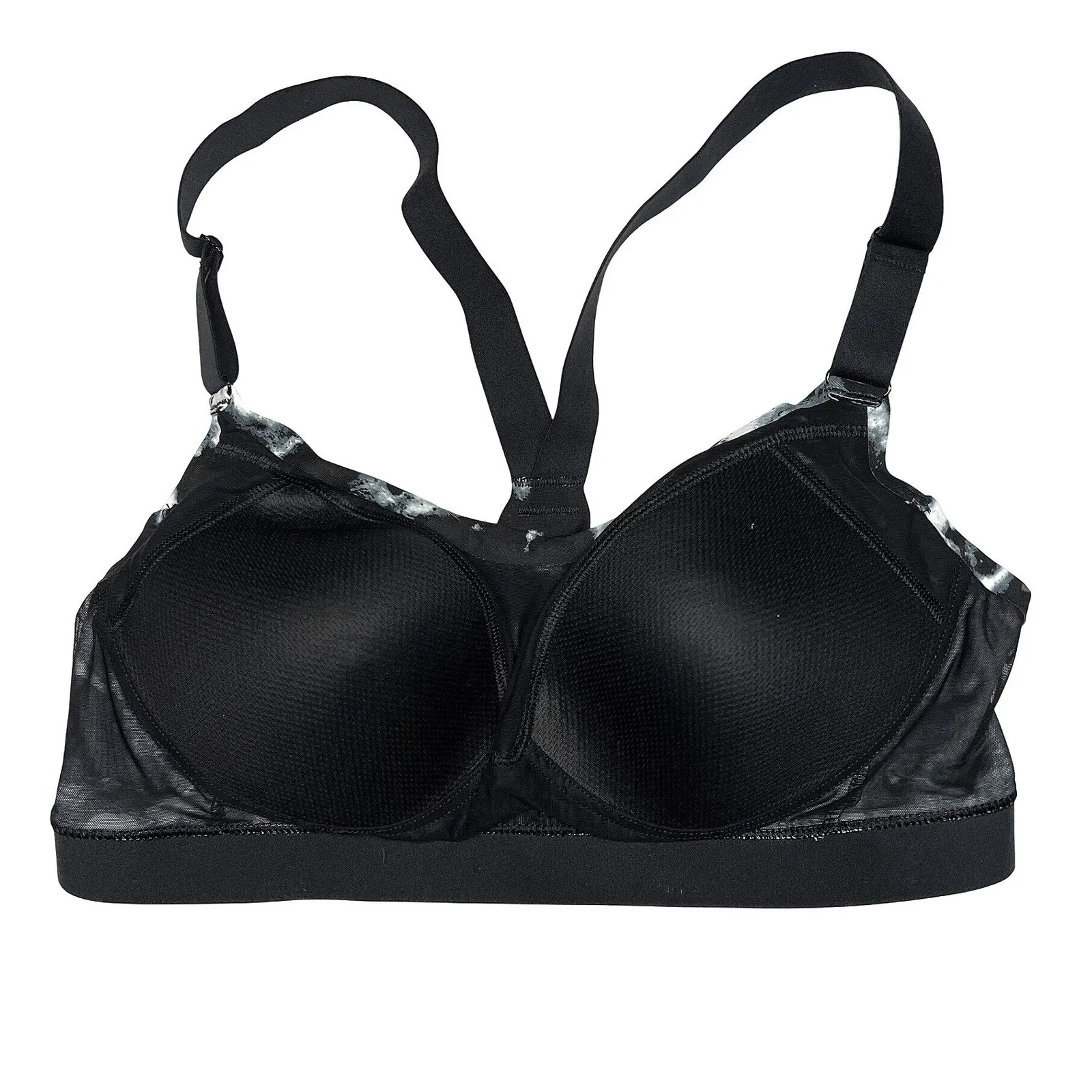 Old Navy PowerSoft Sports Bra Inky Marbled Black/Navy/White Medium EUC Black - Image 3