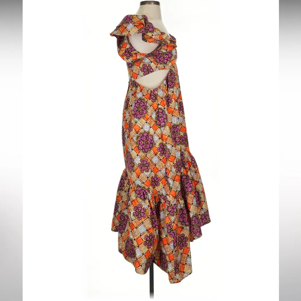 NWOT AUTUMN ADEIGBO Chioma Floral Tropical Print Handkerchief Hem Dress Size 4 Purple - Image 9