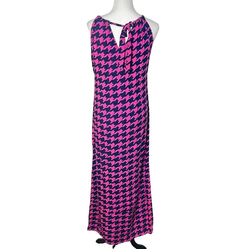 Escapada Womens Long Maxi‎ Dress Pink Side Split Houndstooth Beach Cruise Size S - Image 4