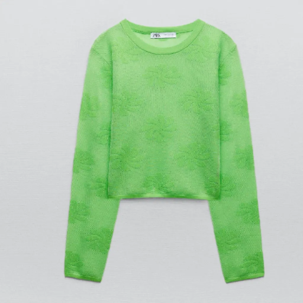 NWT ZARA FLORAL KNIT SWEATER SEMI SHEER LIGHTWEIGHT GREEN - Image 6