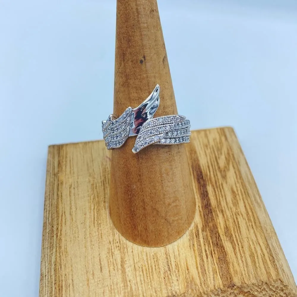 Angel Wings Pave Set CZ Sterling Silver Ring Size 8 Silver - Image 2