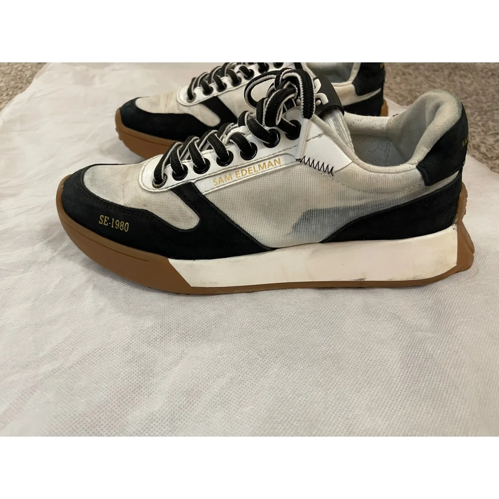 Sam Edelman Layla Women's Sneakers White Black Suede Gum Sole Size 7M - Image 5