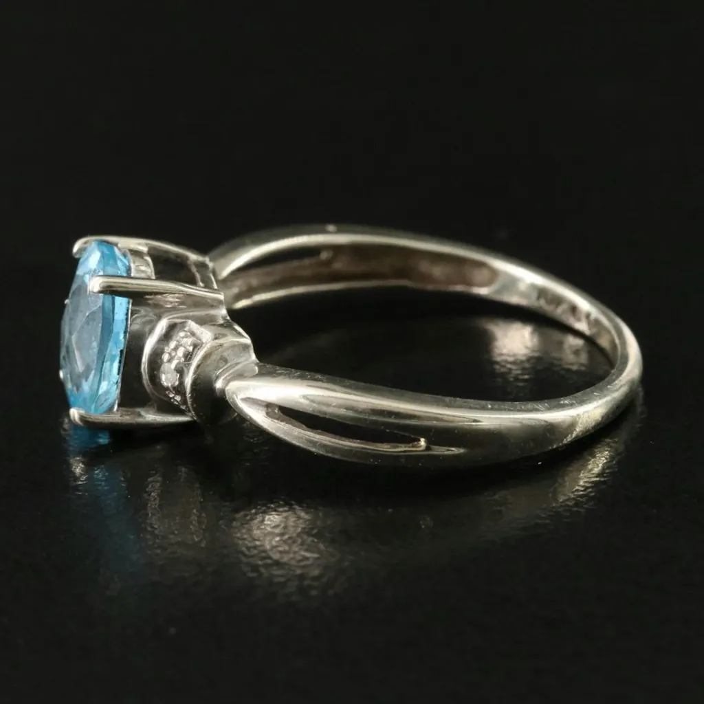 10K SOLID WHITE GOLD BLUE TOPAZ & DIAMOND RING (7.25) - Image 9