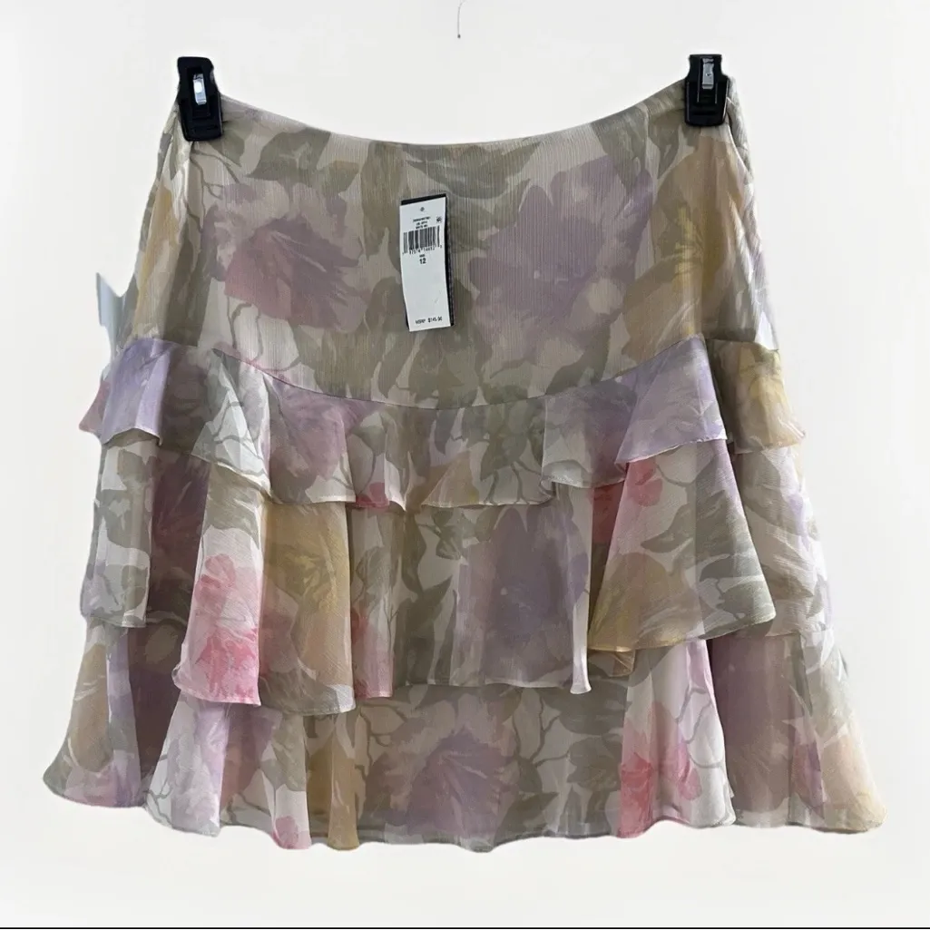 LAUREN Ralph Lauren ,NWT $185, Floral Ruffle Trim Crinkle Georgette Skirt, Sz 12 - Image 9
