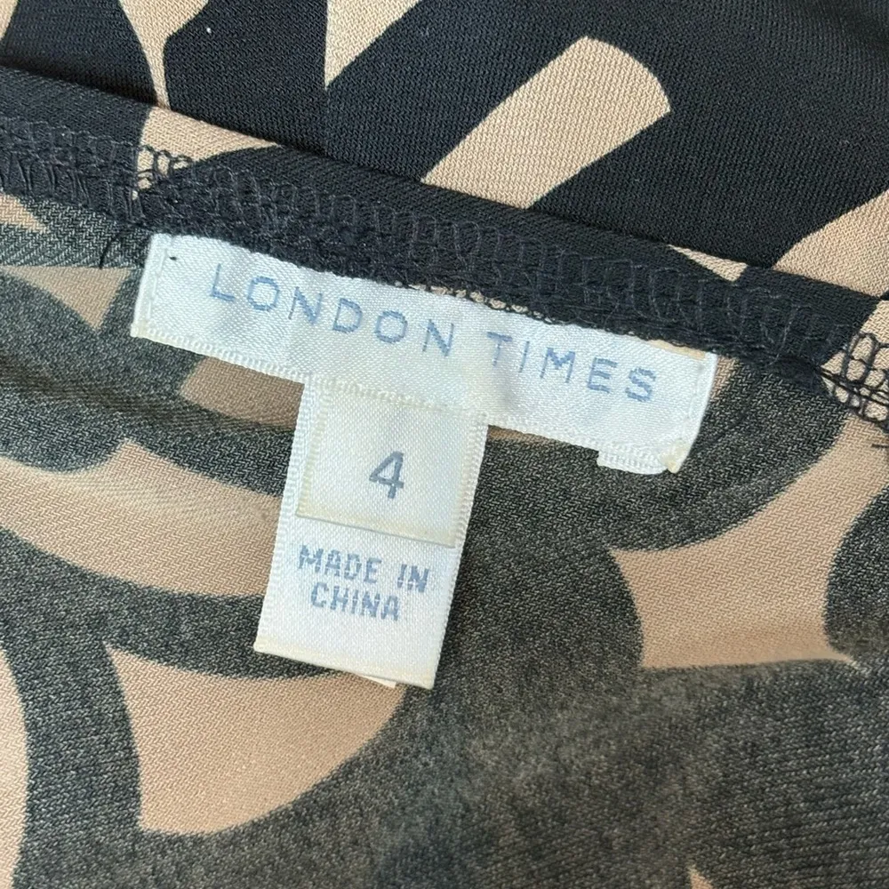 London times Y2K 2000s Vintage Cap Sleeve Midi Dress Abstract Print Ruched sz 4 - Image 2