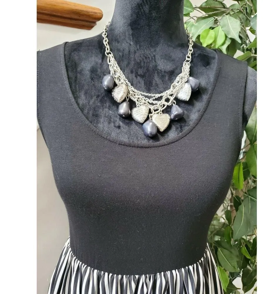 Forever21 Women's Black & White Viscose Sleeveless Round Neck Long Maxi Dress M - Image 2