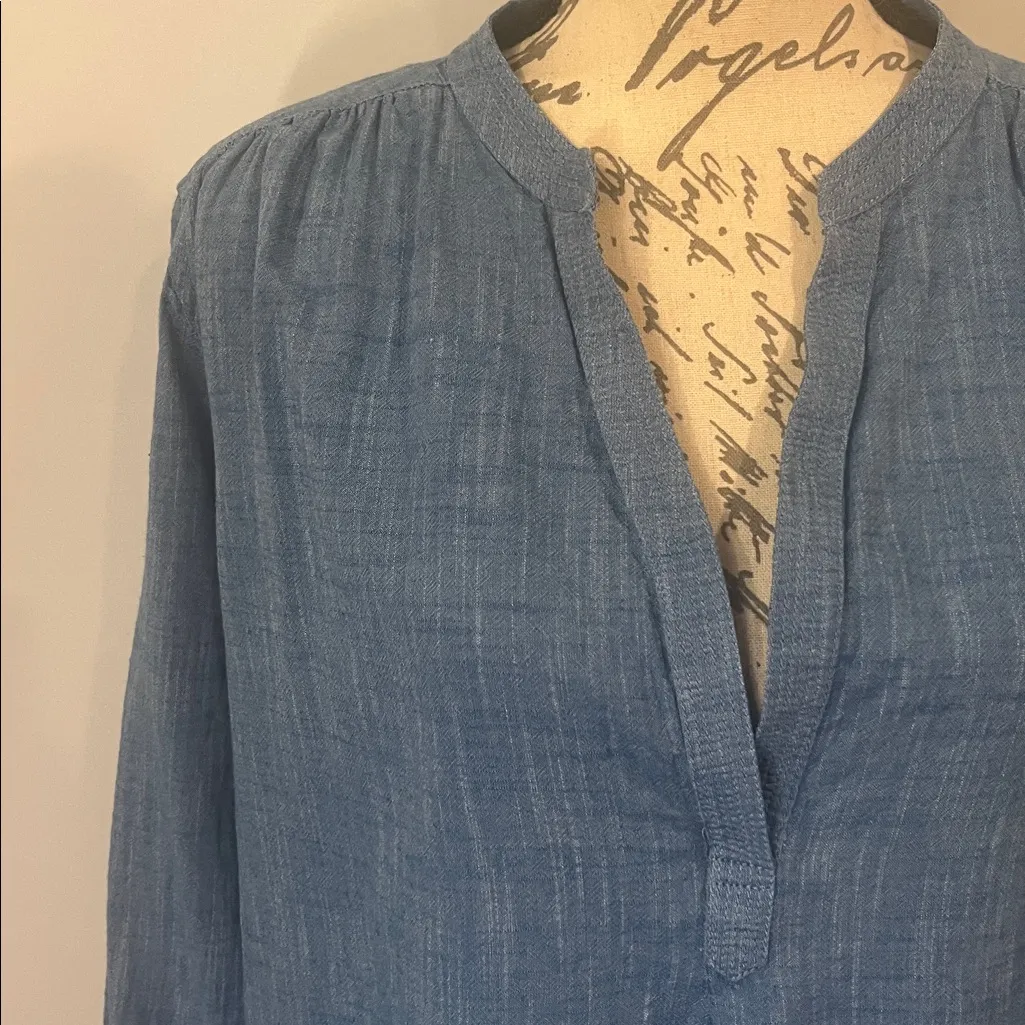 Seafolly cotton chambray tunic beach cover up split neck roll tab sleeve S - Image 3