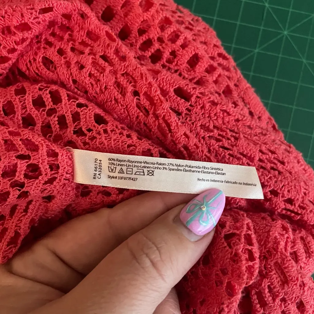 Intimately Free People Women L Pink Crochet Knit Shift Dress Sheer Boho Cottage Size L - Image 9