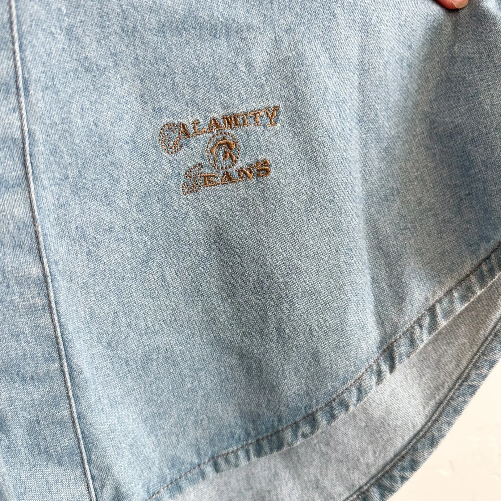 Calamity‎ Jeans | Vintage Southwestern Denim Jean Suede Collar Shacket Jacket Blue Size M - Image 5
