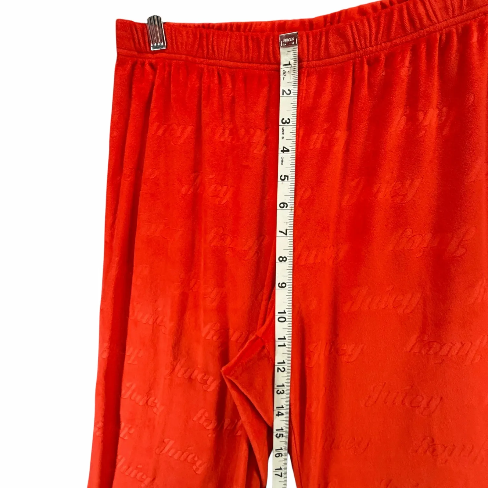 Juicy Couture Velvet Pajama Set Top & Pants Large Red Velour Embossed Logo Cozy - Image 7