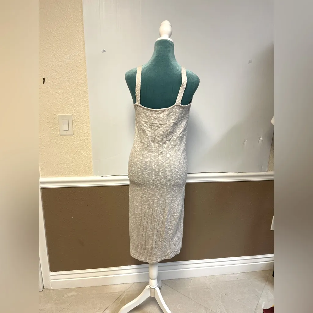 Free People Cream Knit Midi Dress – Slim Fit‎ Spaghetti Strap Size M - Image 2