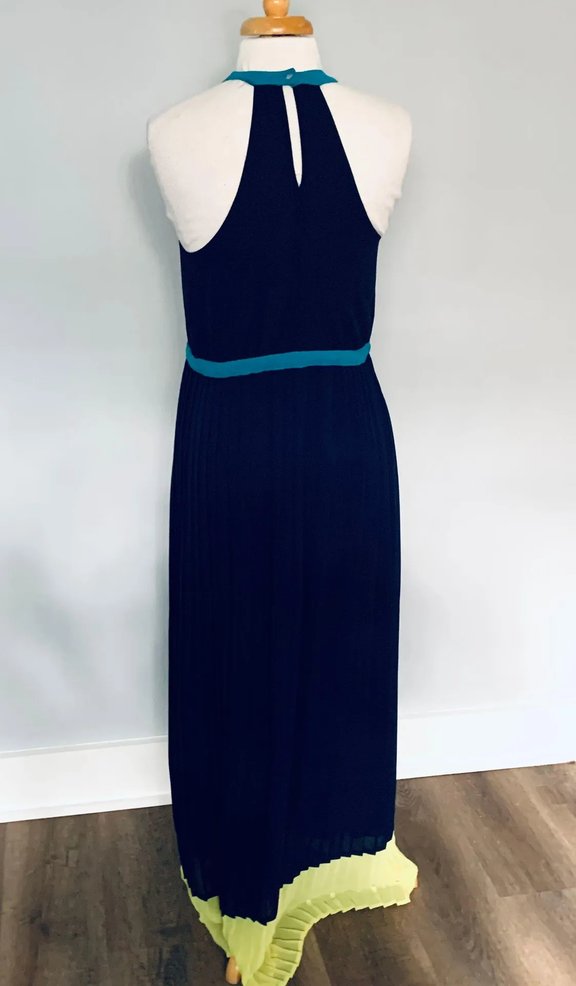 Navy Blue Yellow Colorblock Maxi Dress - Image 3