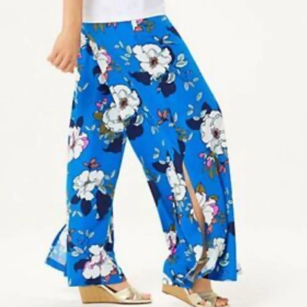 Gill‎ Floral Palazzo Pants Blue White Flower Print Wide Leg Bohemian Flowy Size XS - Image 4
