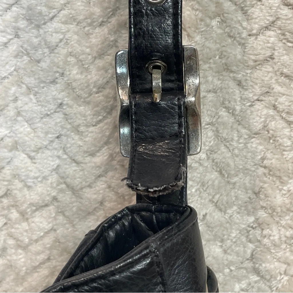 Vtg First Issue Liz Claiborne Drawstring Bucket Bag Black Faux Leather 90s 80s - Image 8