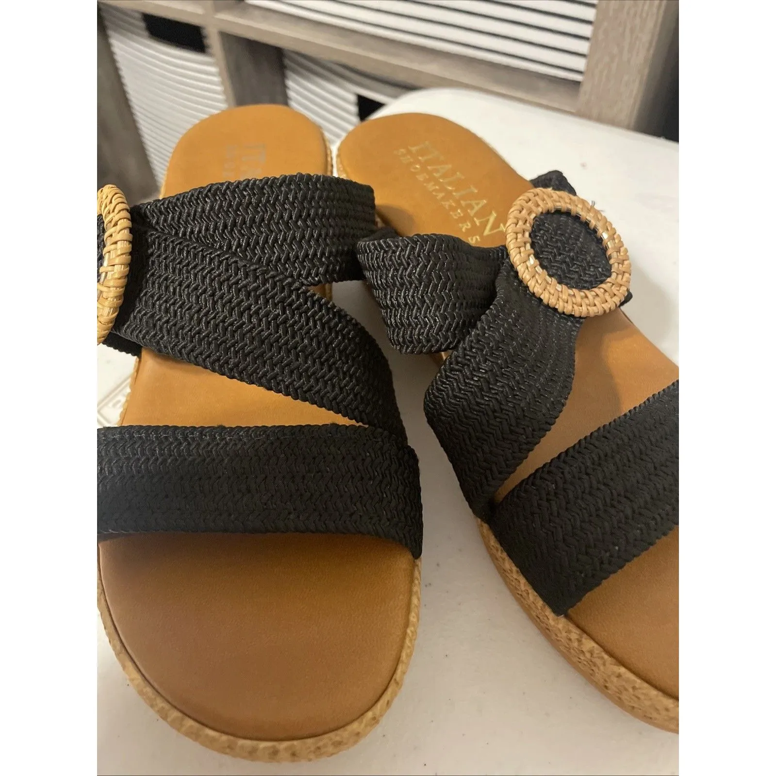 Italian Shoemakers Wedge Sandals Blue Strap Size 7 M Made in Italy - Image 3