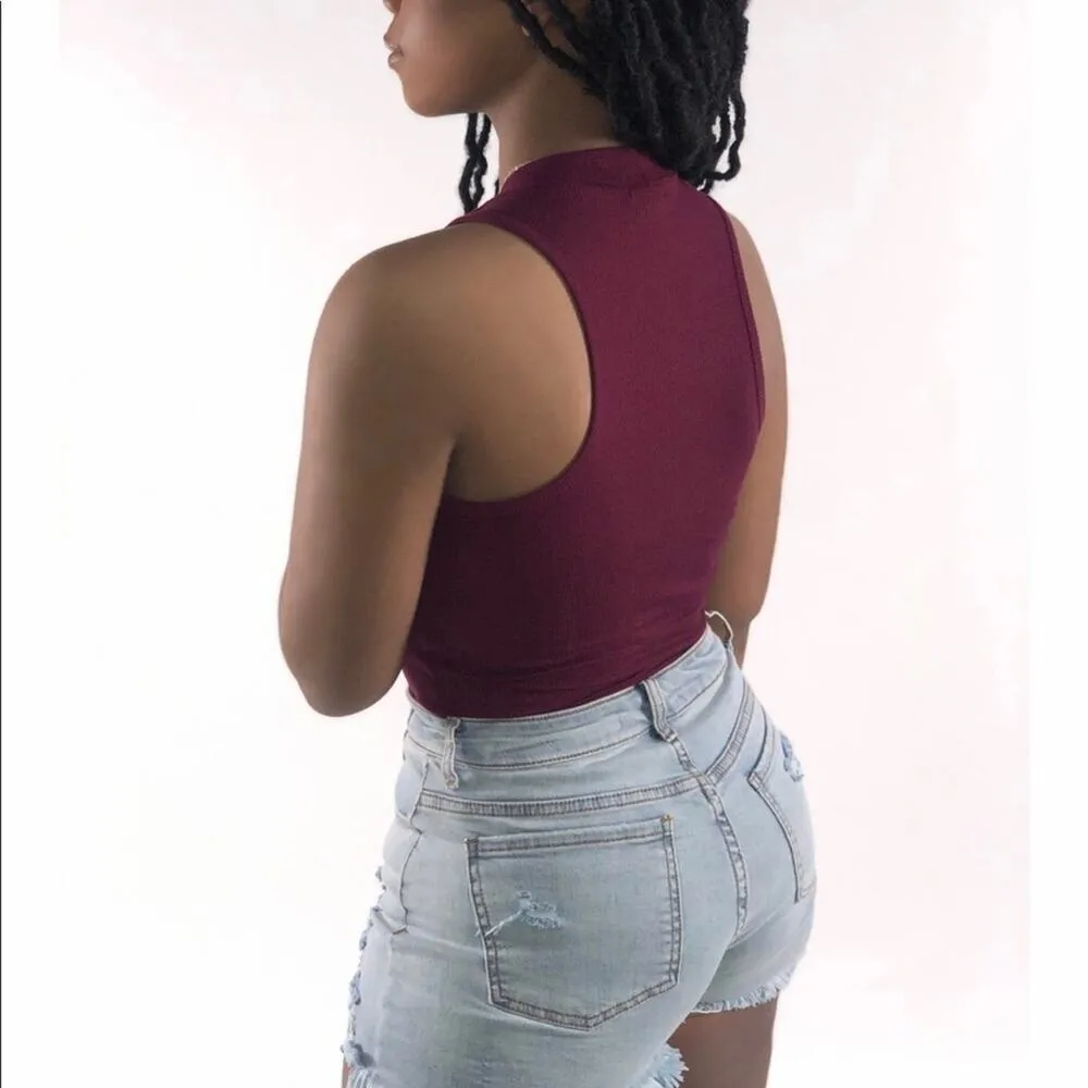 NWT Wine Red Sleeveless Bodysuit Size M - Image 2