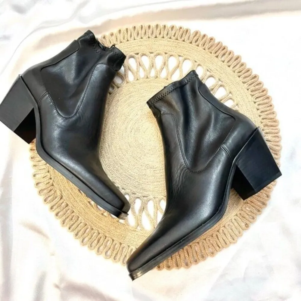 Zara Women Leather Black Cowboy Heel Ankle Boots with Square Toe Size EU 40 - Image 3