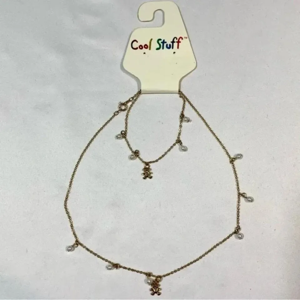 Vintage Deadstock Gold Teddy Bear & Bead Chain Necklace & Bracelet Set - Image 5