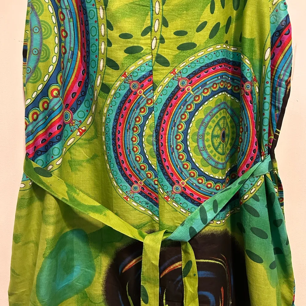 NWT XL Junglee Billee Sleeveless Boho Dress Tie Back & Pockets Green - Image 5