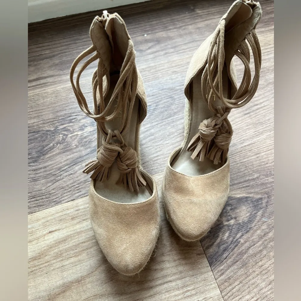 Raye Dixie Espadrille Wedges Revolve Leather Tassels Suede 6 - Image 5