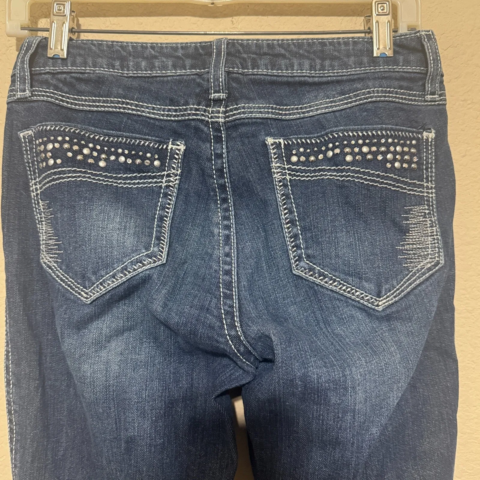 Y2K Wrangler Rock 47 Low Rise Blue Jeans Women’s Studded Flare rhinestone 4/27 - Image 5