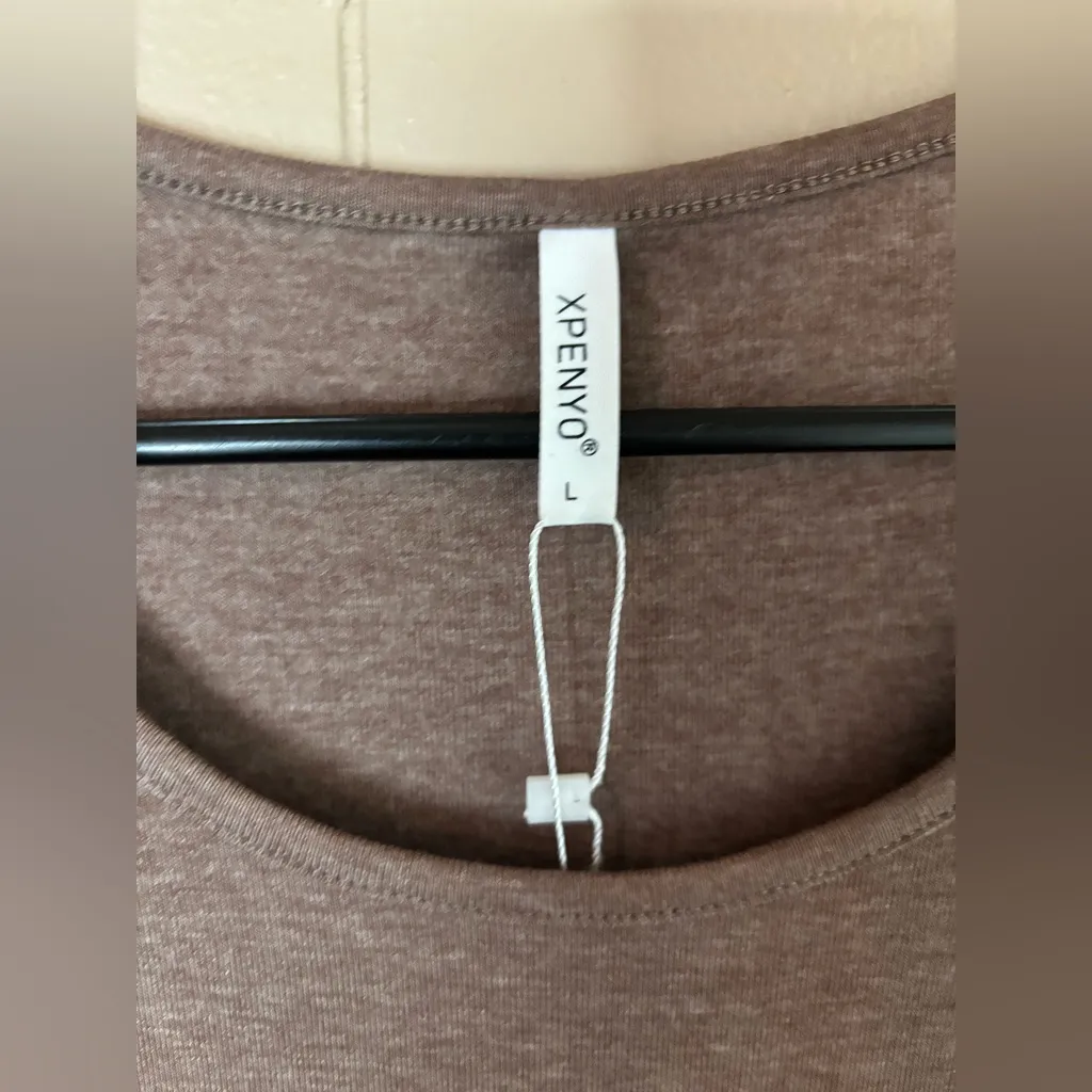 XPENYO Maternity Tunic Tops Layered Blouse shirt long sleeve size Large NWT Brown - Image 2