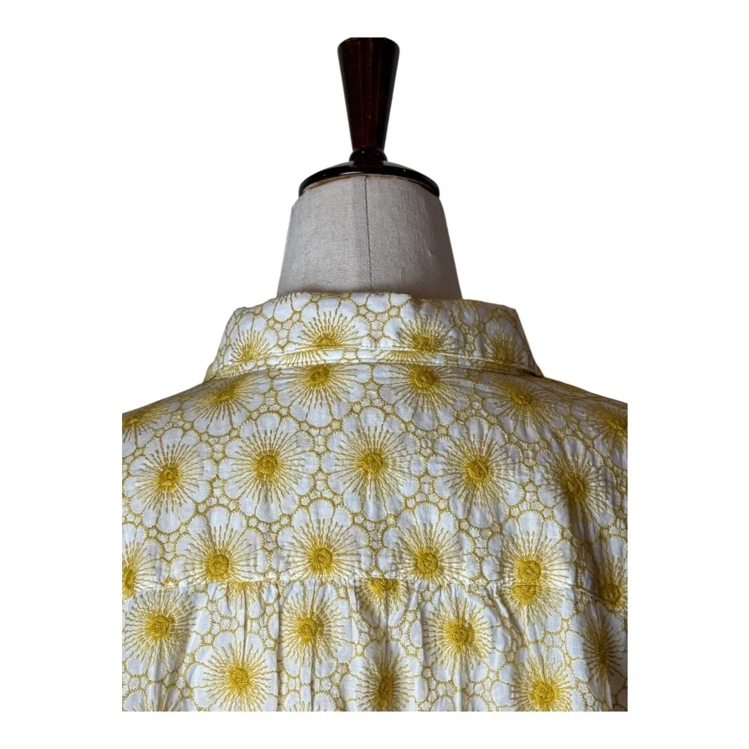 J Jill Shirt Women 3X Yellow Floral Embroidered Daisy Button Down Boho‎ Cottage - Image 6