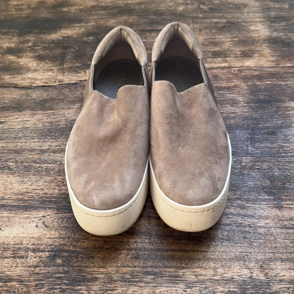 Vince Womens Warren Platform Slip On Sneakers Hazelstone Grey taupe
 Suede 9 - Image 4