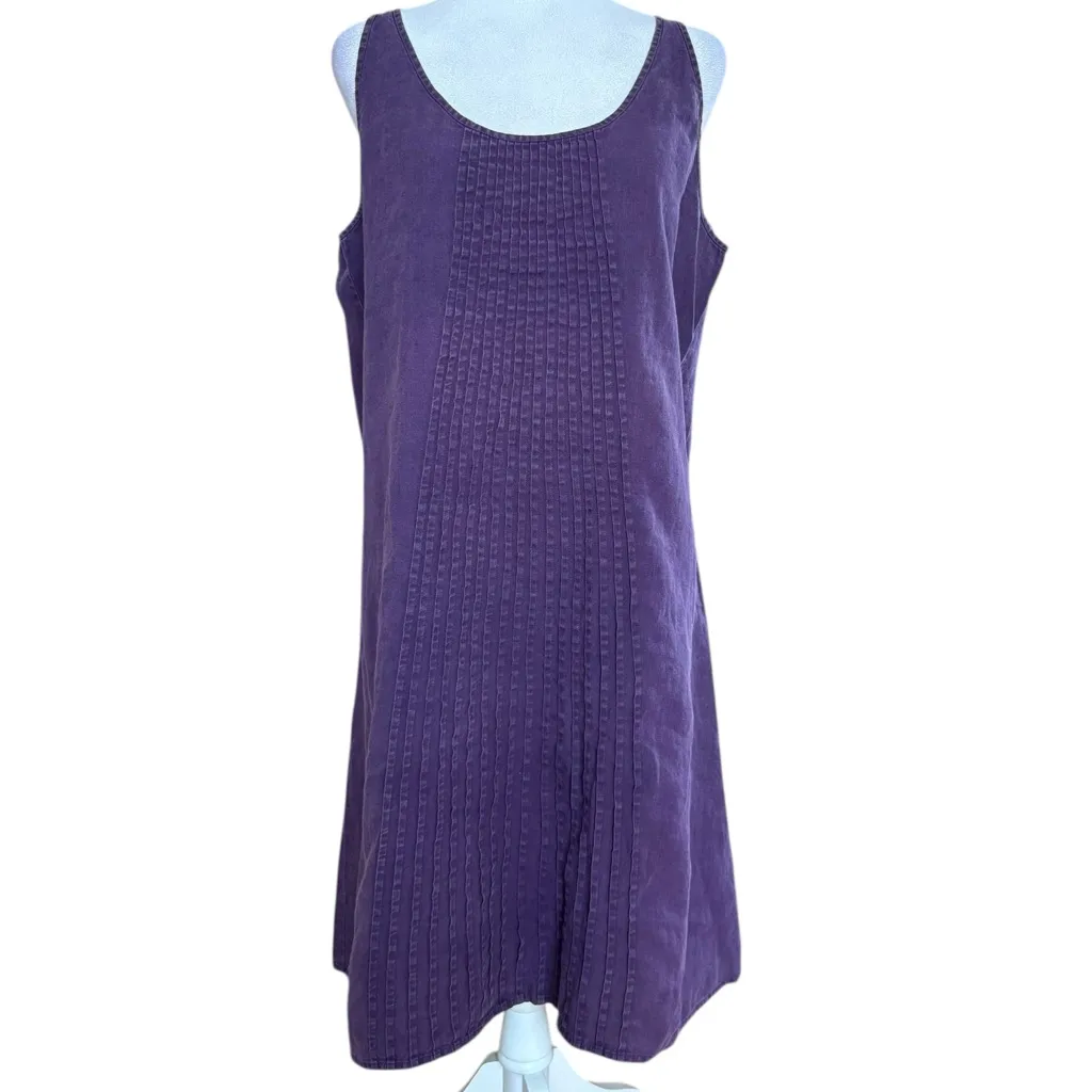 Eileen Fisher Sleeveless Pintucked Dress Organic Linen Womens Size Large - Image 4