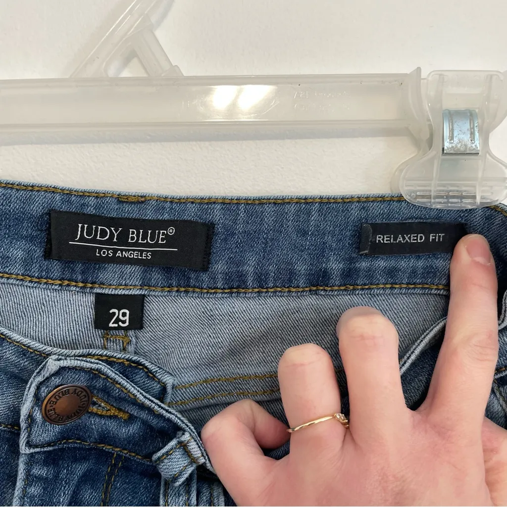 JUDY BLUE Adelene Mid Rise Girlfriend Cuffed Distressed Jean Medium Relaxed Fit - Image 6