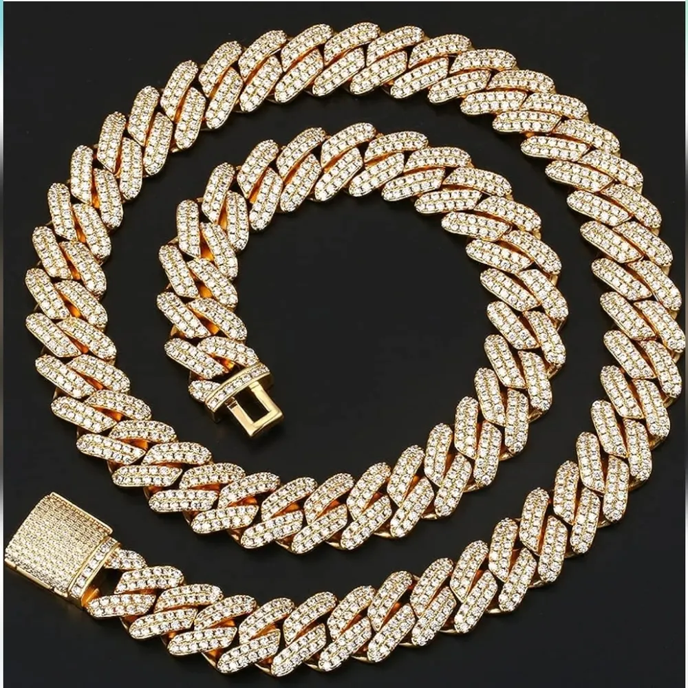 Gold Chunky Iced Out Miami / Cuban Link Chain Necklace - Image 6
