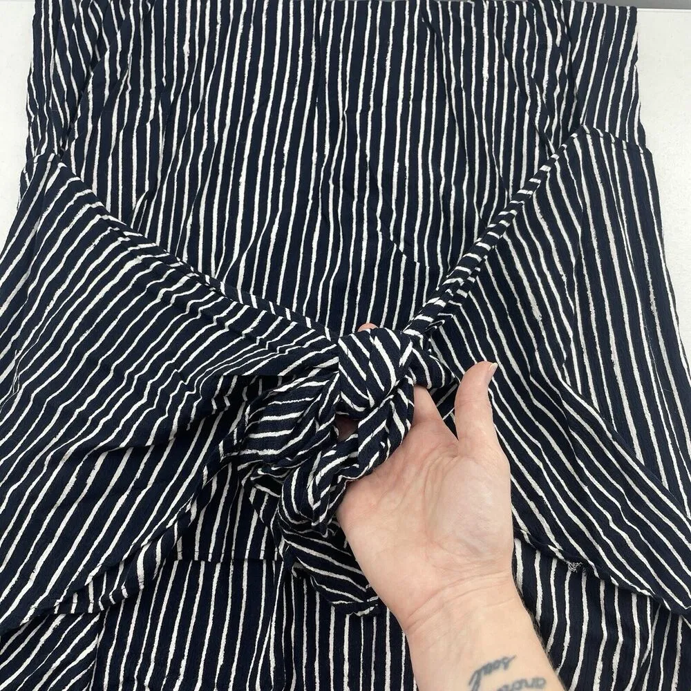Gap Size XL Tie Shirt Dress Wrap Front Long Sleeve True Indigo Navy Blue Stripe - Image 6