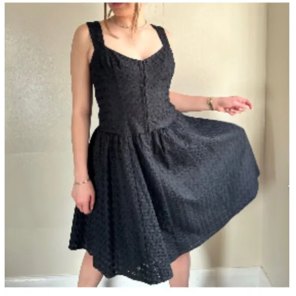 Nanette Lepore Mambo Bustier Black Eyelet Lace Sleeveless A-Line Party Dress#S - Image 4