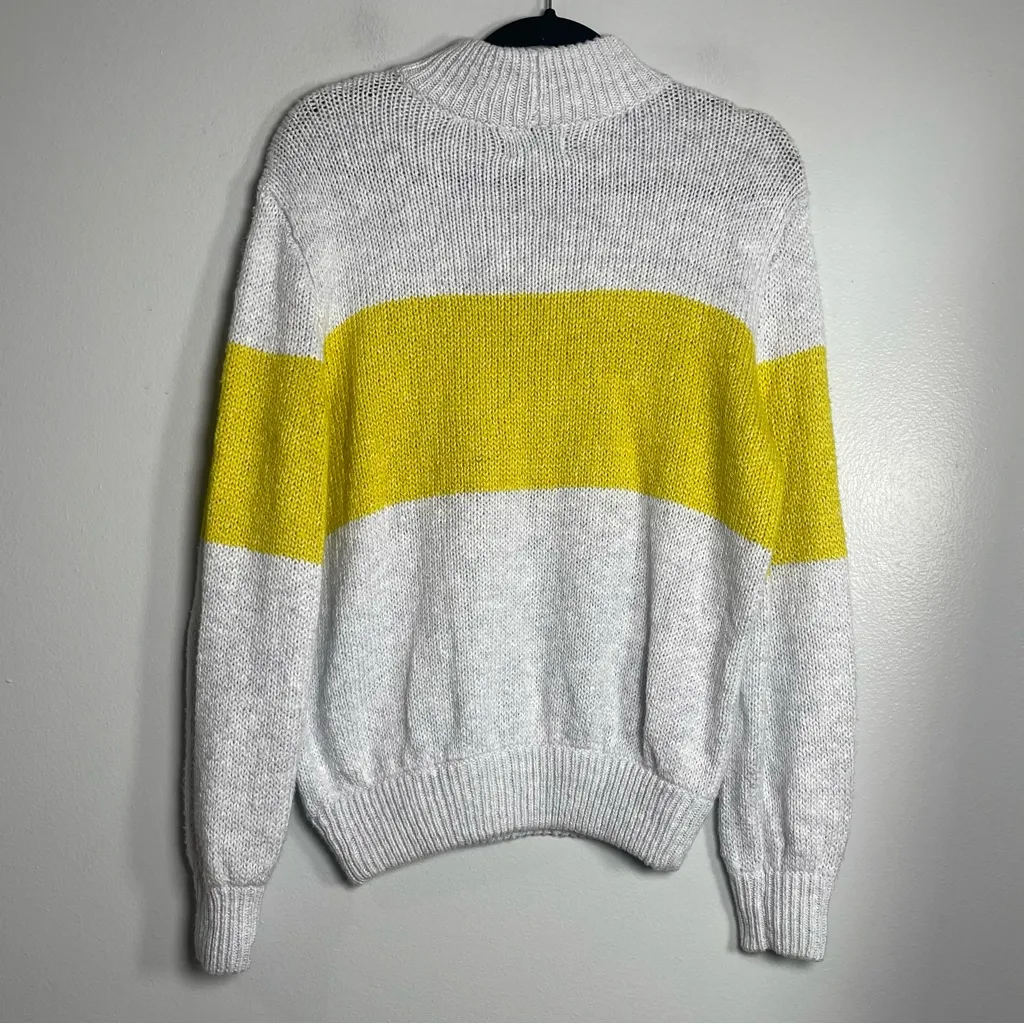 AERIE Oh Snow Soft Sweater XS Grey Yellow Stripe NEW Oversized Mockneck Cozy - Image 8