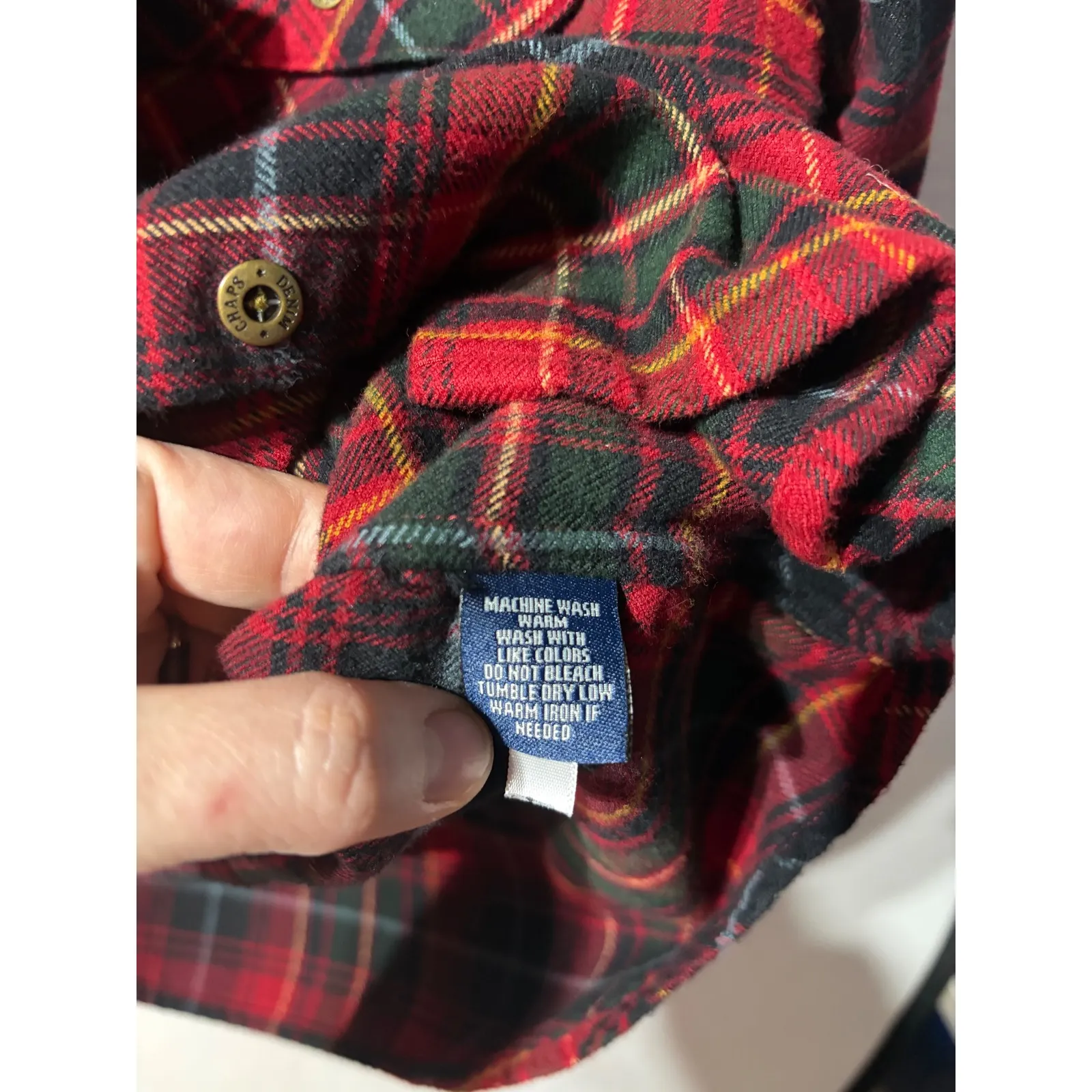 Chaps Denim Plaid Flannel Shirt Red Green Blue Button Up Long Sleeve Womens M Size M - Image 6