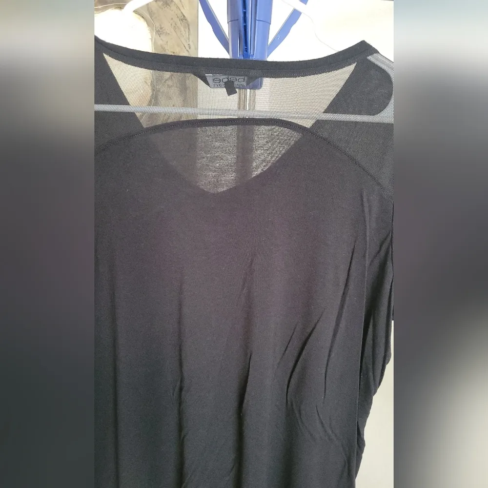 Bebe Sport  Rainbow Logo Sheer Mesh Back Big  Black Tee Shirt  Size XL - Image 10