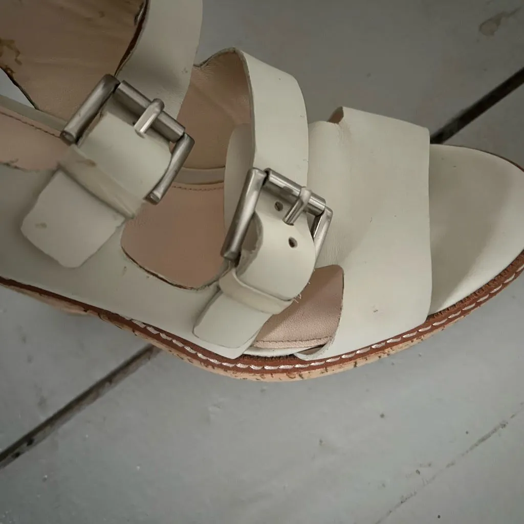 Coach Leather and Buckle Cork Heels white platform 9 - Image 6