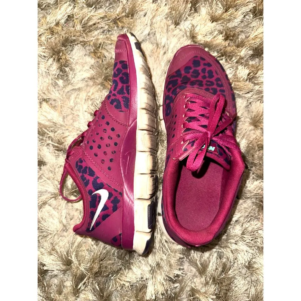 Nike Free 5.0 V4 Leopard Raspberry Red and Purple Sneakers Running Shoes - Image 3
