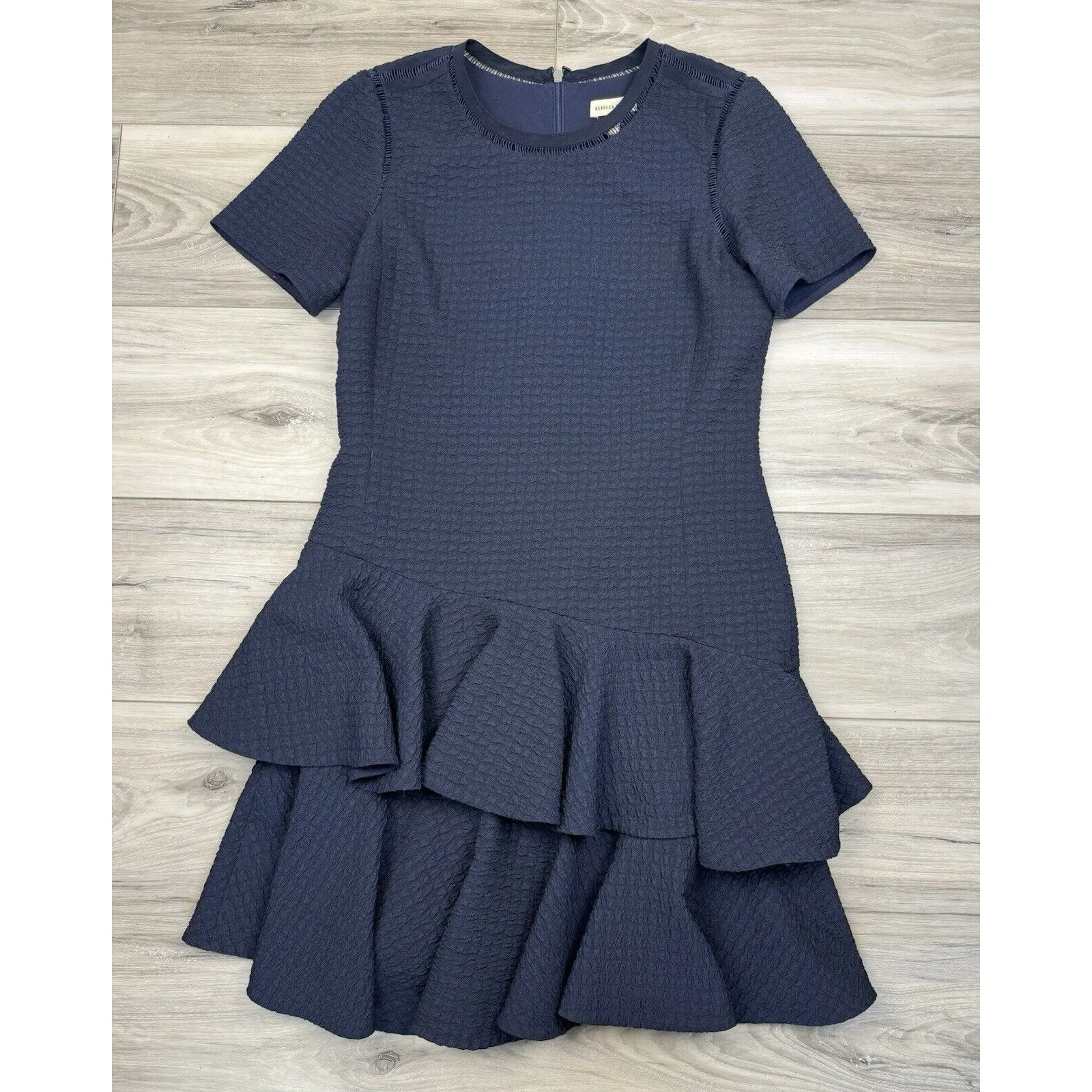 Rebecca‎ Taylor Drop Waist Tiered Ruffled Puckered Jacquard Crew Mini Dress Sz 2 - Image 3