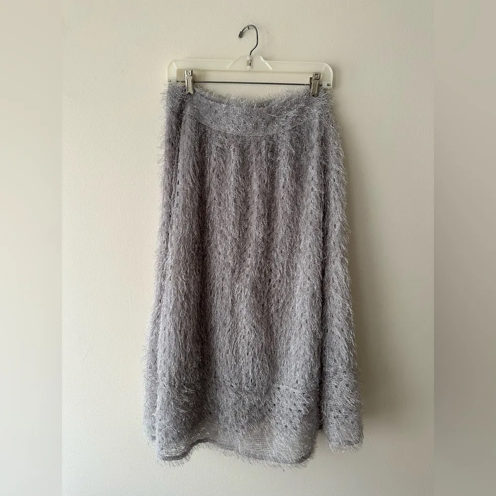 Uterque Feathered Fringe Button Up Maxi Skirt Western Size 28 Rare Designer Silver Size M - Image 4