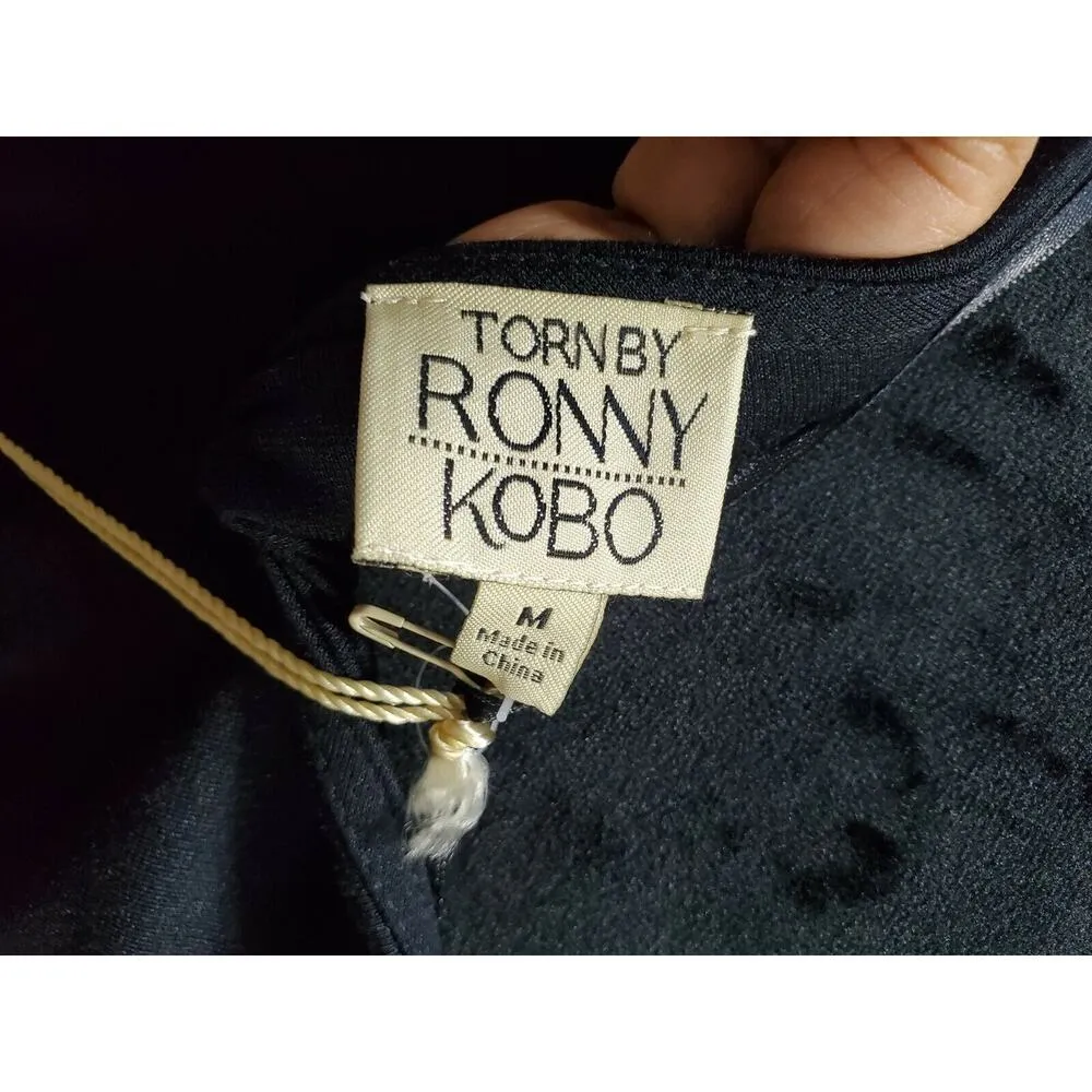 Torn by Ronny Kobo Women Black Polyester Scoop Neck Long Sleeve Top Shirt Size M - Image 10