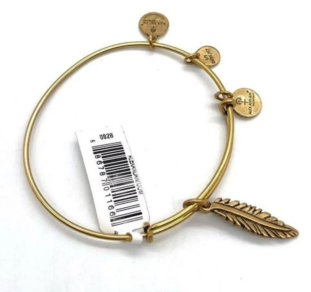 Alex and Ani Feather charm Bracelet NWT Gold - Image 2