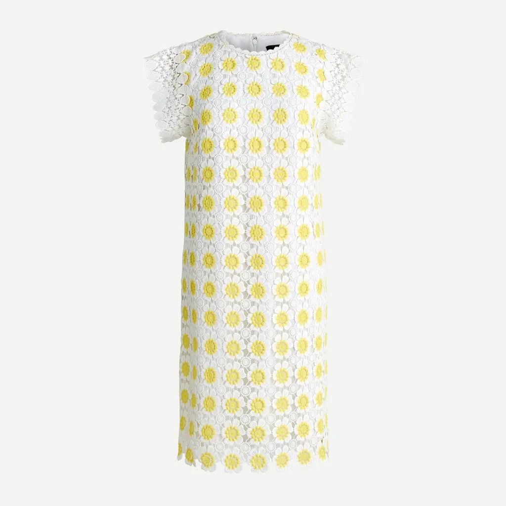 J. Crew Floral Lace Yellow Daisy Crochet Dress - Image 4