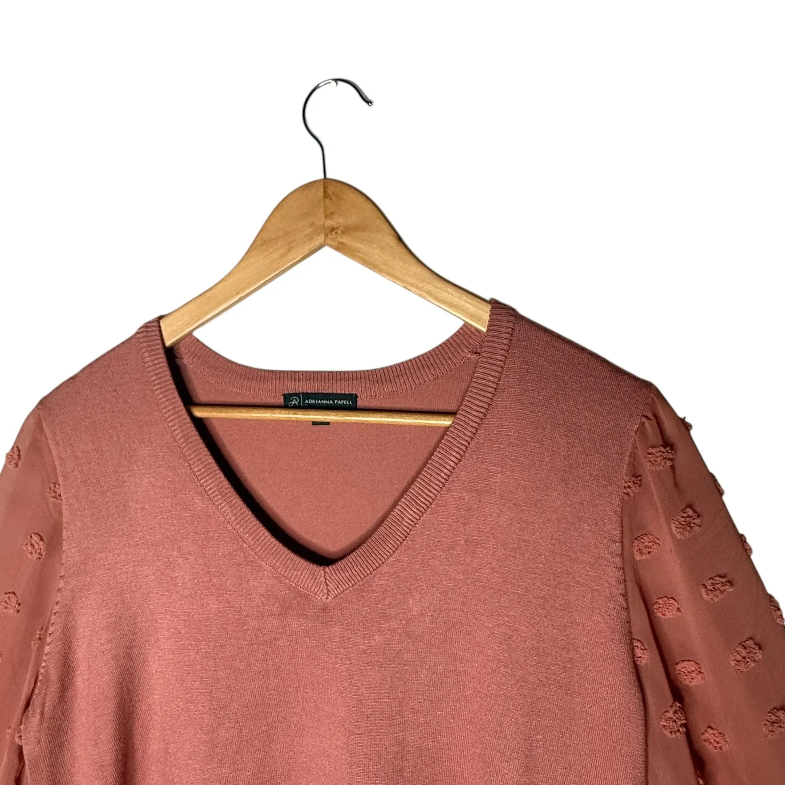 Adrianna‎ Papell Knit Top Womens XL Sheer Balloon Sleeves Romantic Feminine - Image 3