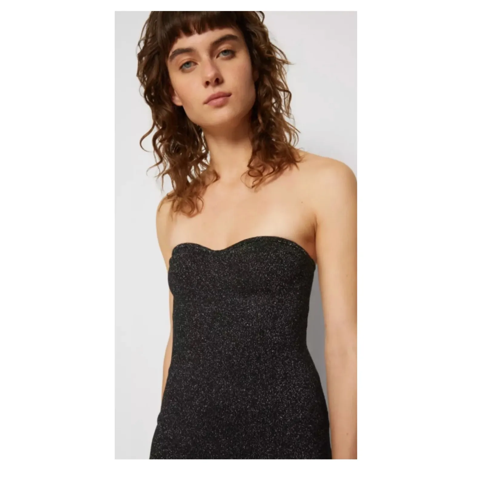 Sleeveless Black Glitter Strapless Midi Dress‎ Party Cocktail Evening - Image 3