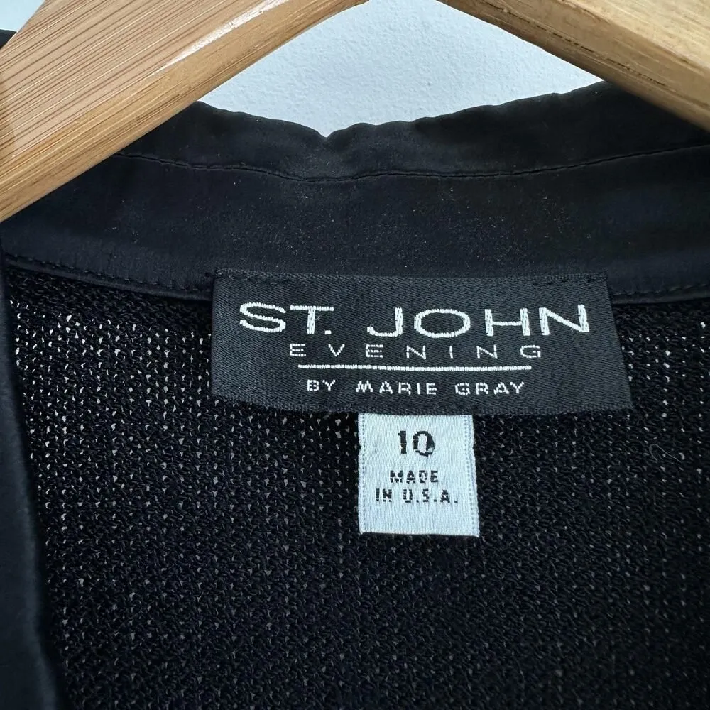 St John Evening Blazer 10 Black Santana Knit Rhinestone Tuxedo Jacket Elegant - Image 7