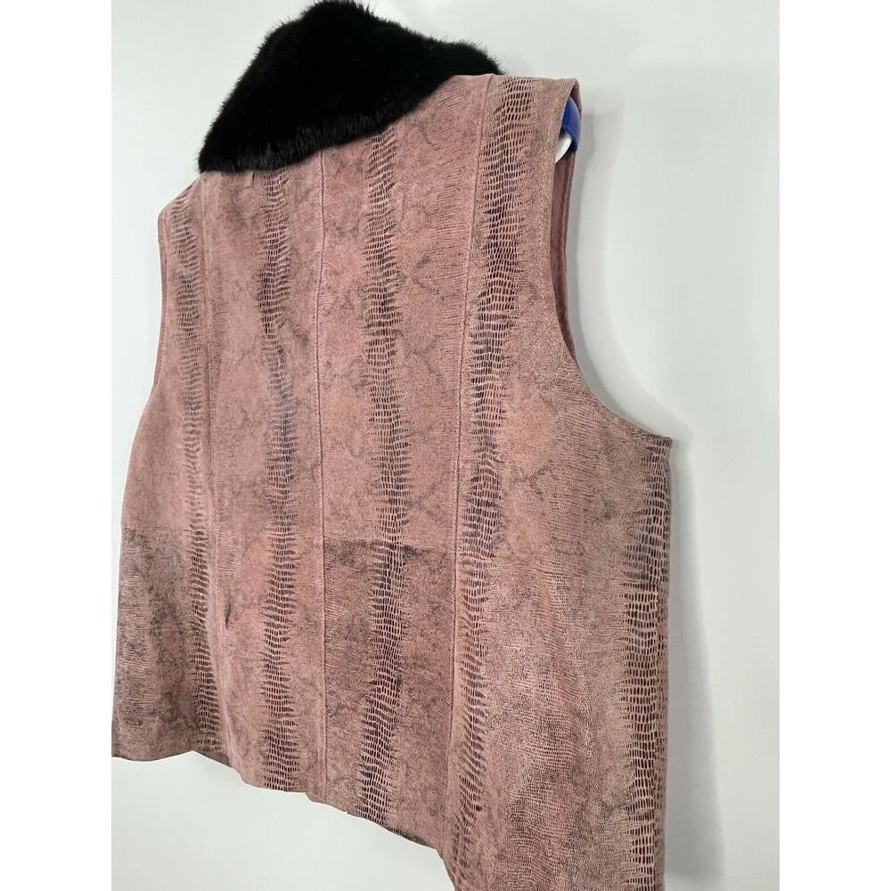 Lisa International Vest Leather Detachable Faux Fur Collar Snake Print Large - Image 6
